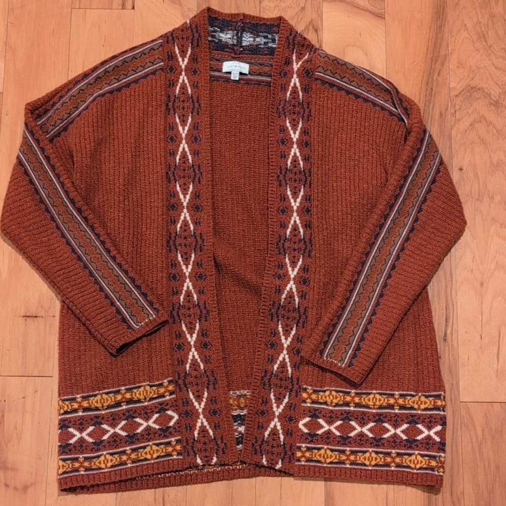 Women's Lucky Brand Boho / Aztec Print Rust Cardigan Sweater